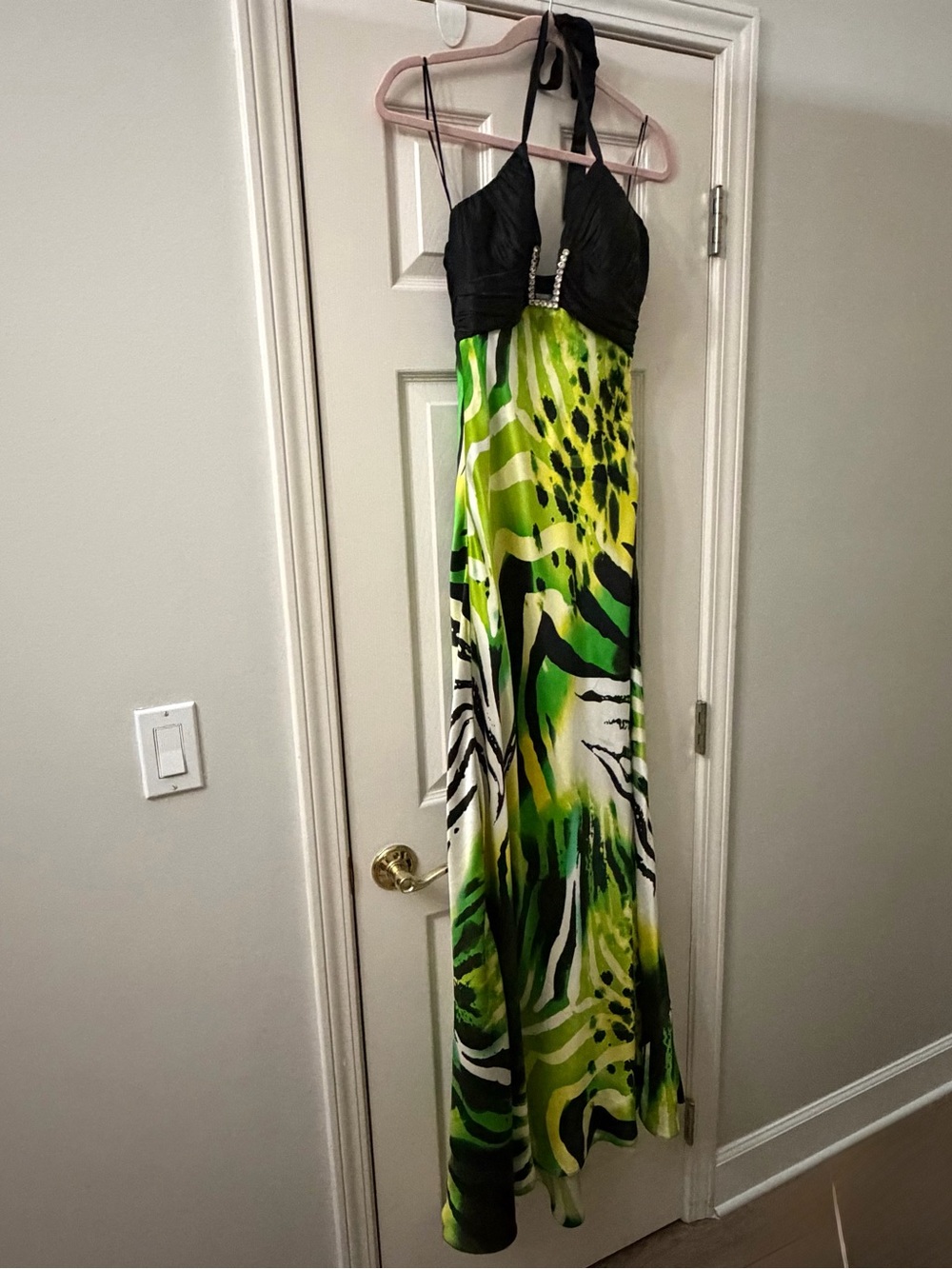 Caché Silk Animal Print Rhinestone Halter Prom Gown 4